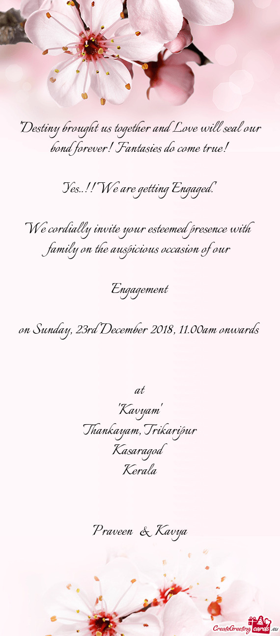 "
 
 We cordially invite your esteemed presence with family on the auspicious occasion of our 
 
 En