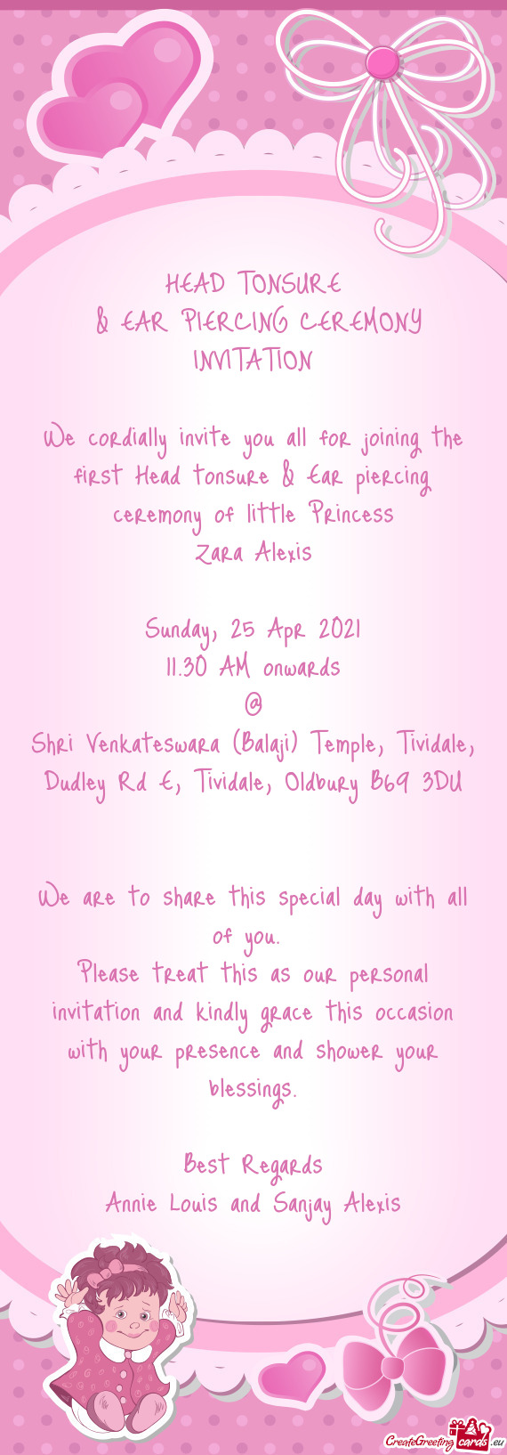 & EAR PIERCING CEREMONY INVITATION