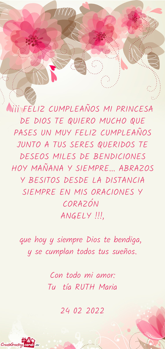 ?¡¡ FELIZ CUMPLEAÑOS MI PRINCESA DE DIOS TE QUIERO MUCHO QUE PASES UN MUY FELIZ CUMPLEAÑOS JUNT