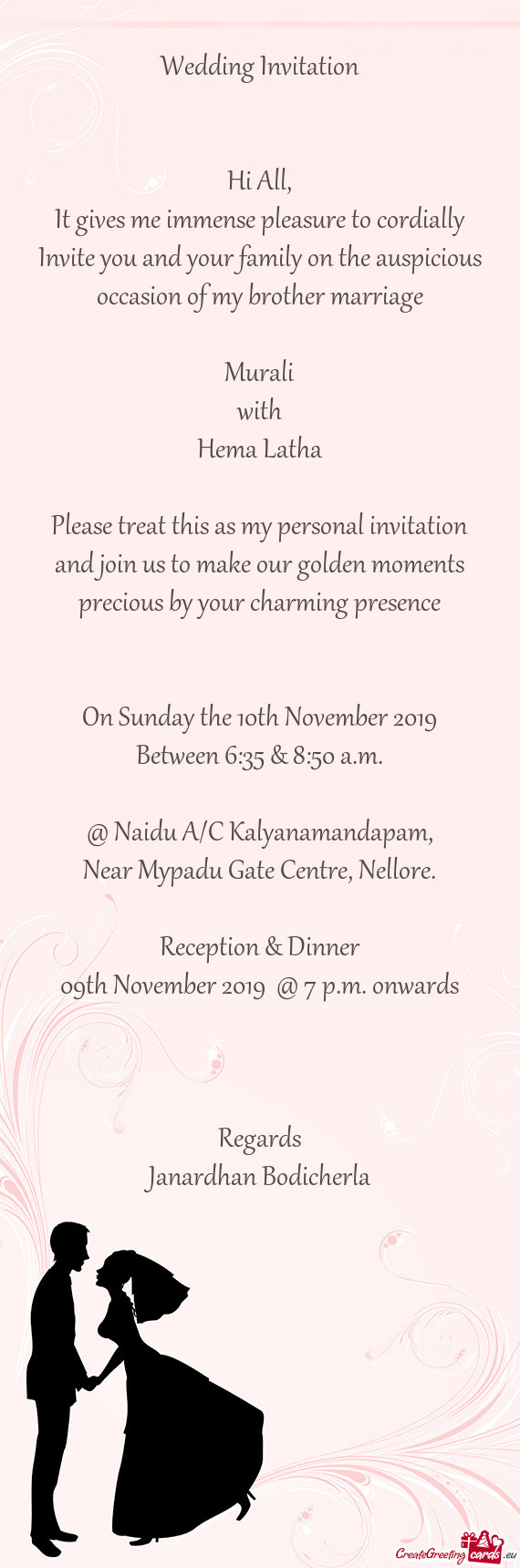 09th November 2019 @ 7 p.m. onwards