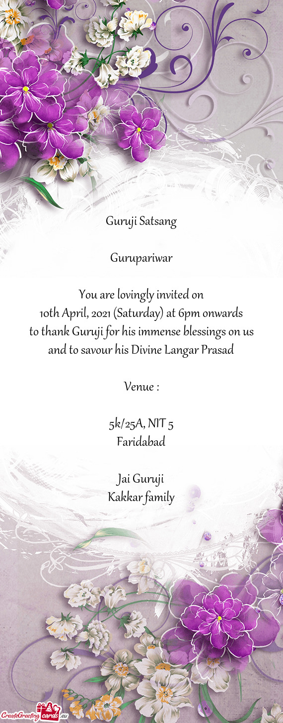 10th April, 2021 (Saturday) at 6pm onwards