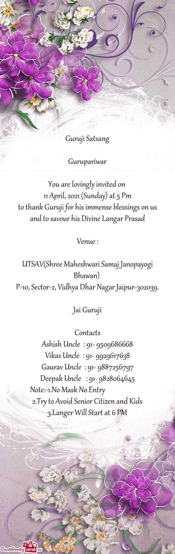 11 April, 2021 (Sunday) at 5 Pm