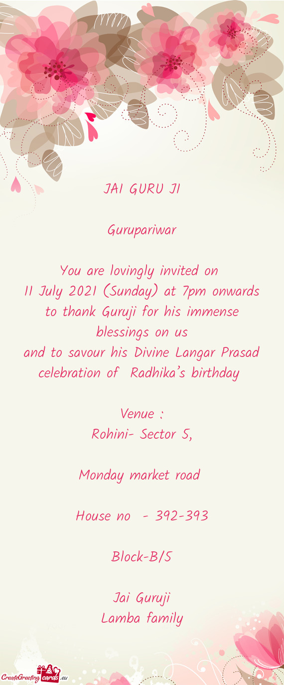 11 July 2021 (Sunday) at 7pm onwards