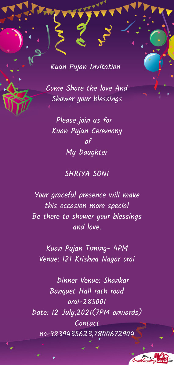 121 Krishna Nagar orai
 
  Dinner Venue