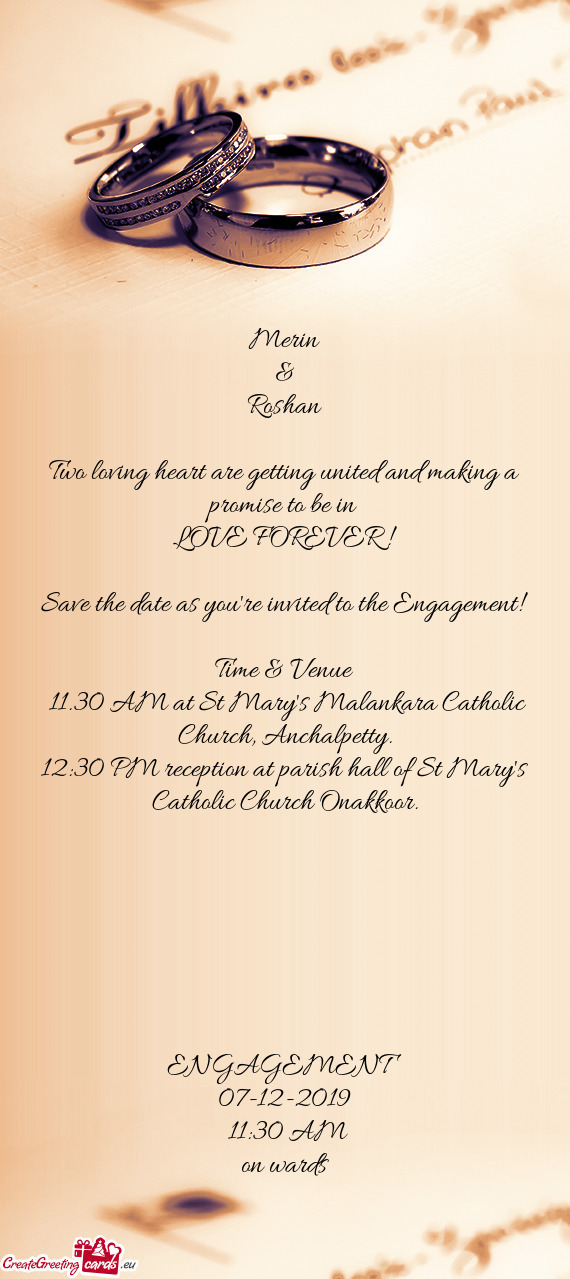 12:30 PM reception at parish hall of St Mary