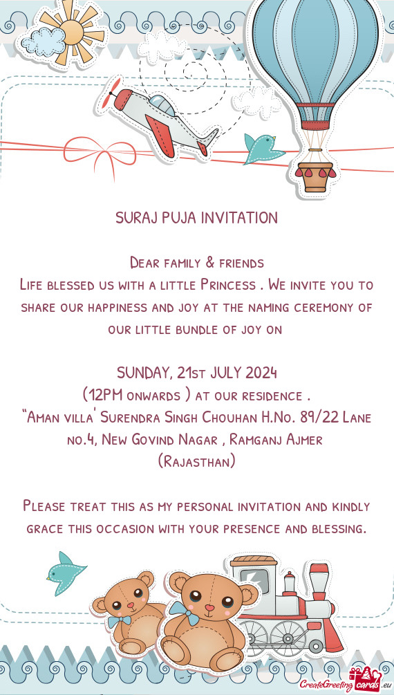 (12PM onwards ) at our residence