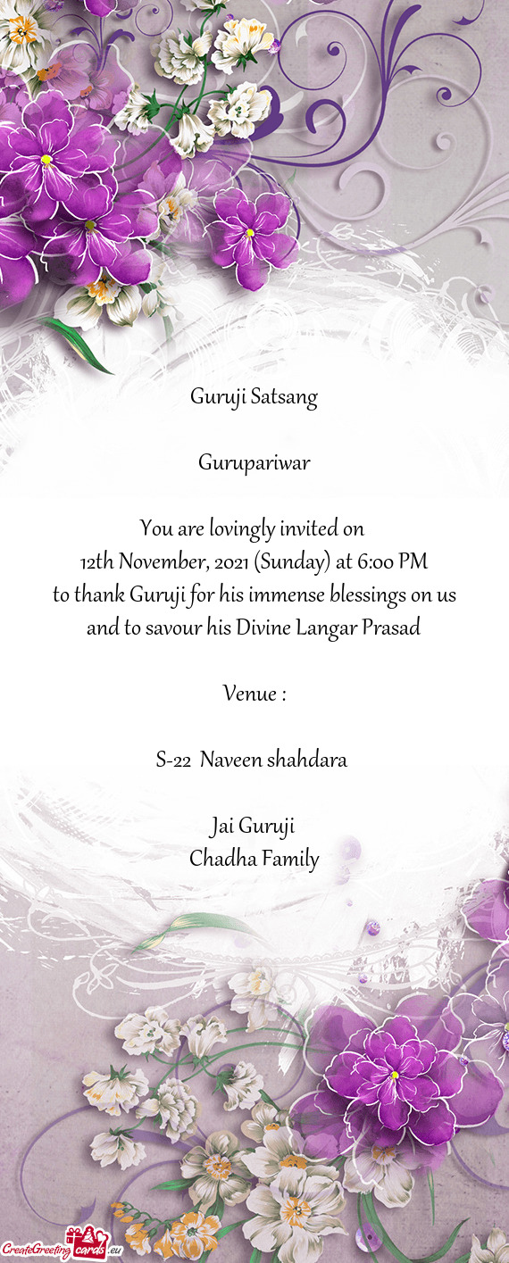 12th November, 2021 (Sunday) at 6:00 PM