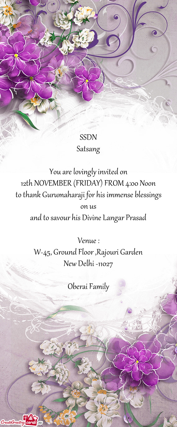 12th NOVEMBER (FRIDAY) FROM 4:00 Noon