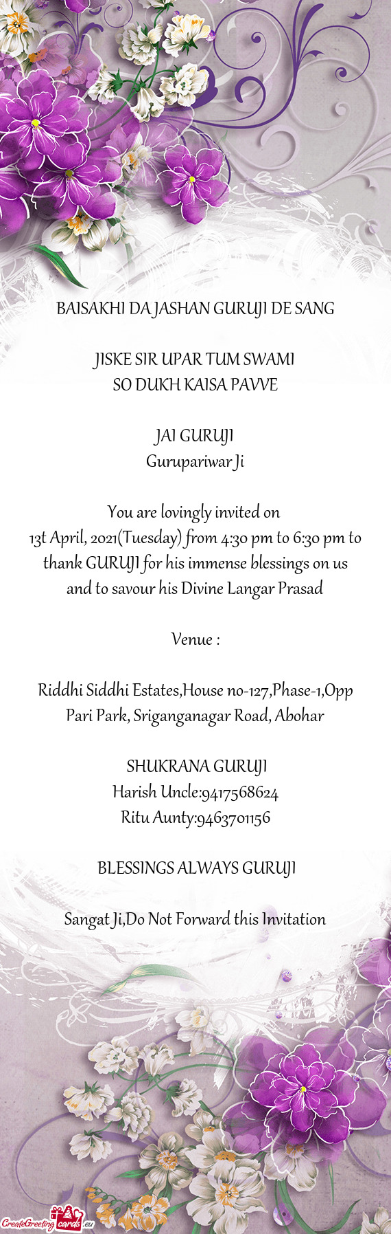 13t April, 2021(Tuesday) from 4:30 pm to 6:30 pm to thank GURUJI for his immense blessings on us