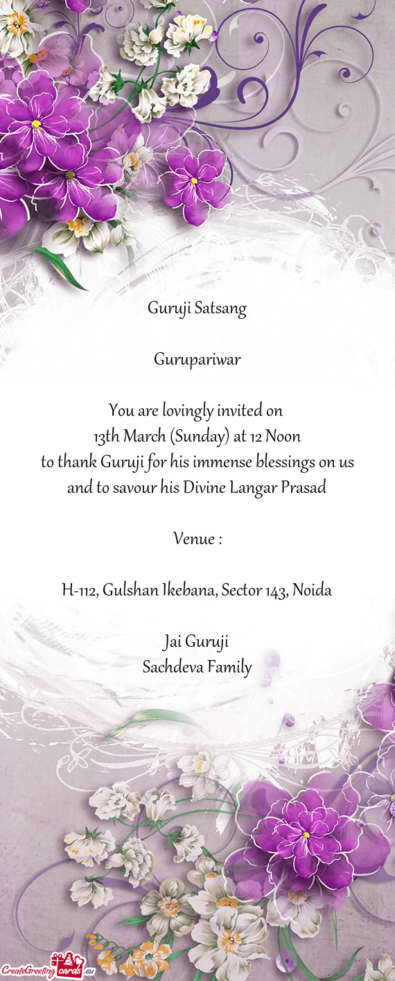 13th March (Sunday) at 12 Noon