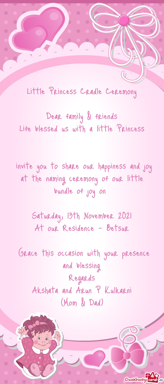 13th November 2021
 At our Residence - Betsur 
 
 Grace this occasion with your presence and bles