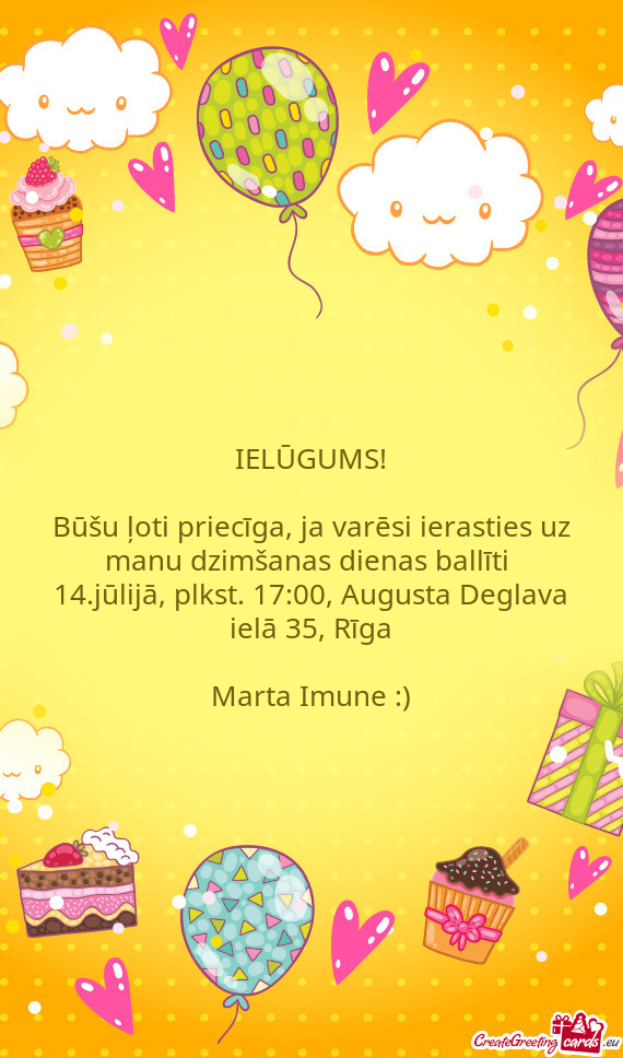 14.jūlijā, plkst. 17:00, Augusta Deglava ielā 35, Rīga