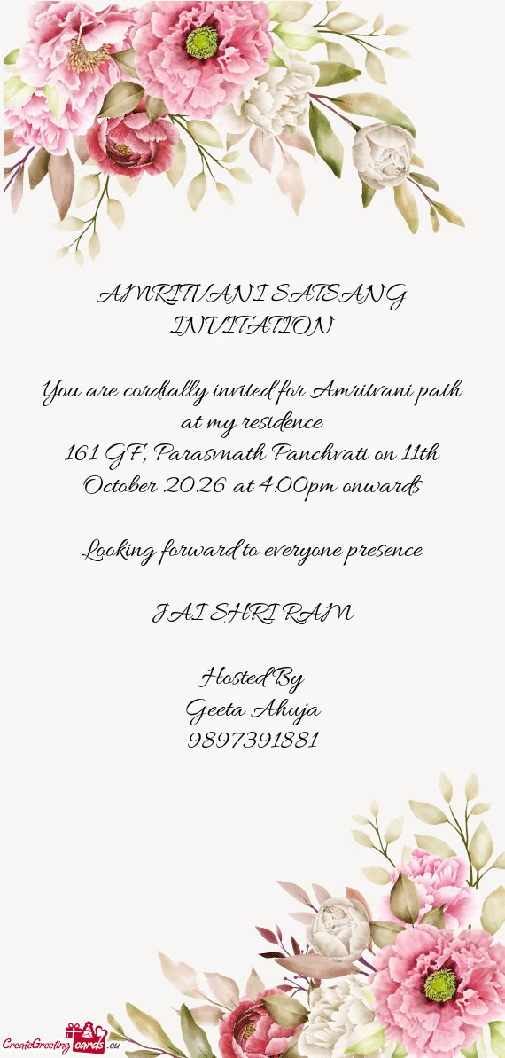 161 GF, Parasvnath Panchvati on 11th October 2026 at 4:00pm onwards
