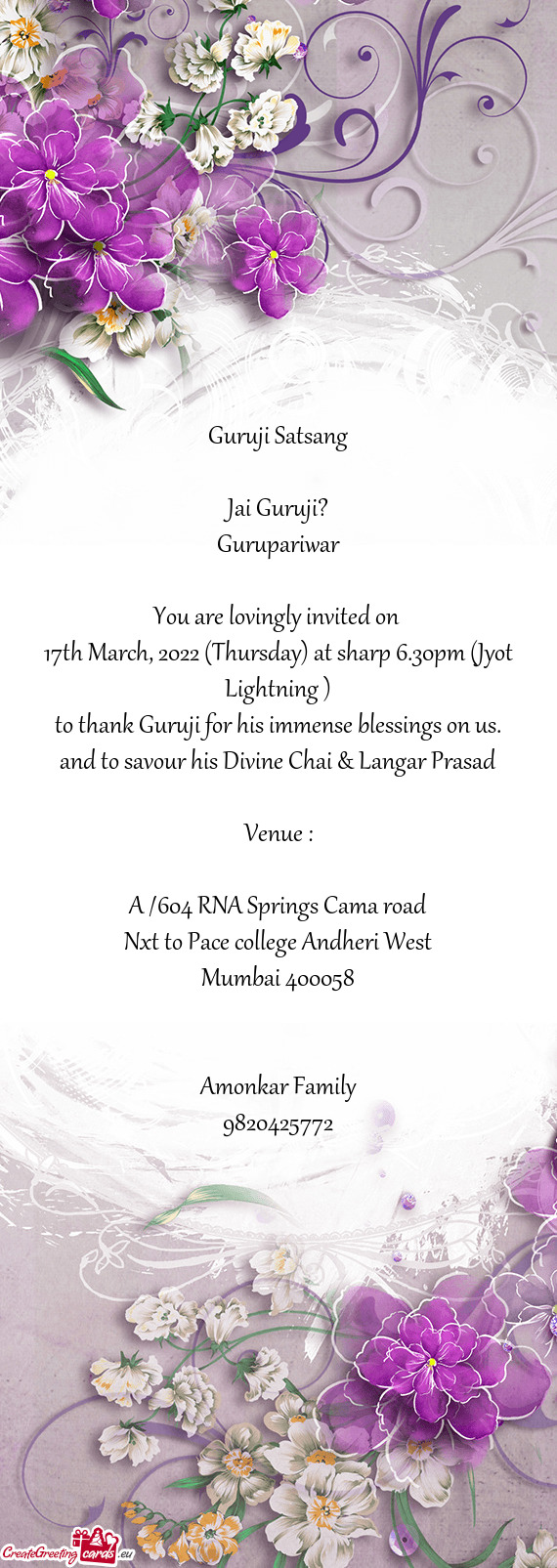 17th March, 2022 (Thursday) at sharp 6.30pm (Jyot Lightning )