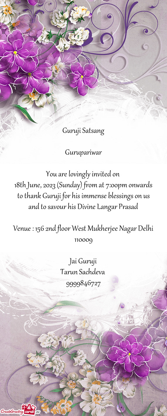 18th June, 2023 (Sunday) from at 7:00pm onwards