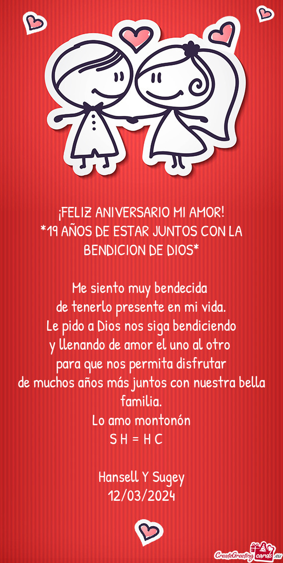 19 AÑOS DE ESTAR JUNTOS CON LA BENDICION DE DIOS