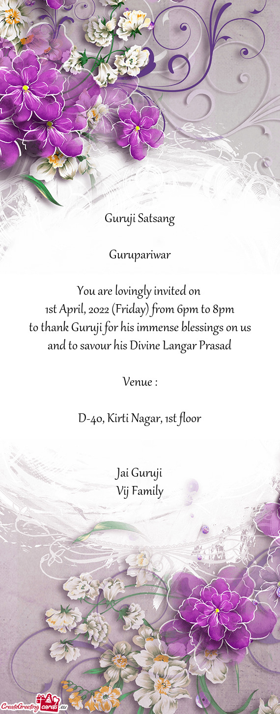 1st April, 2022 (Friday) from 6pm to 8pm