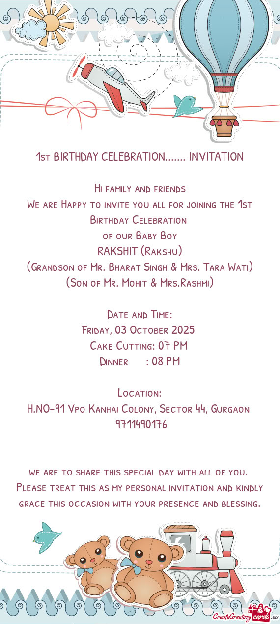 1st BIRTHDAY CELEBRATION....... INVITATION