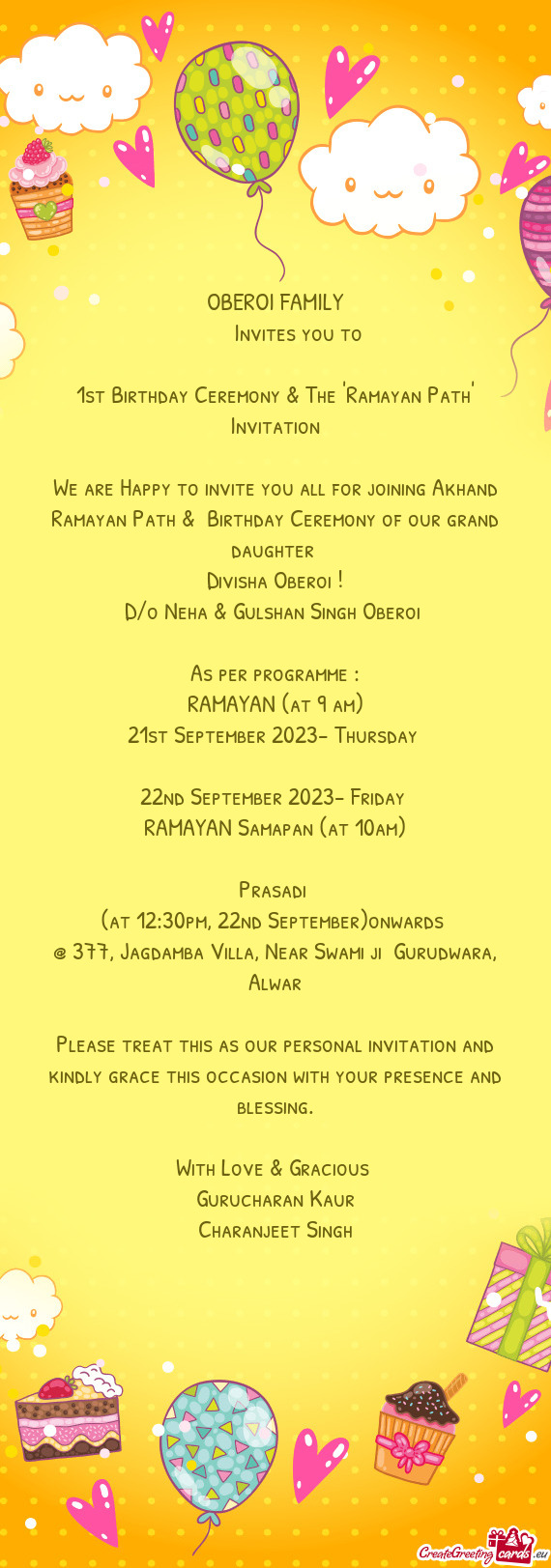 1st Birthday Ceremony & The "Ramayan Path" Invitation