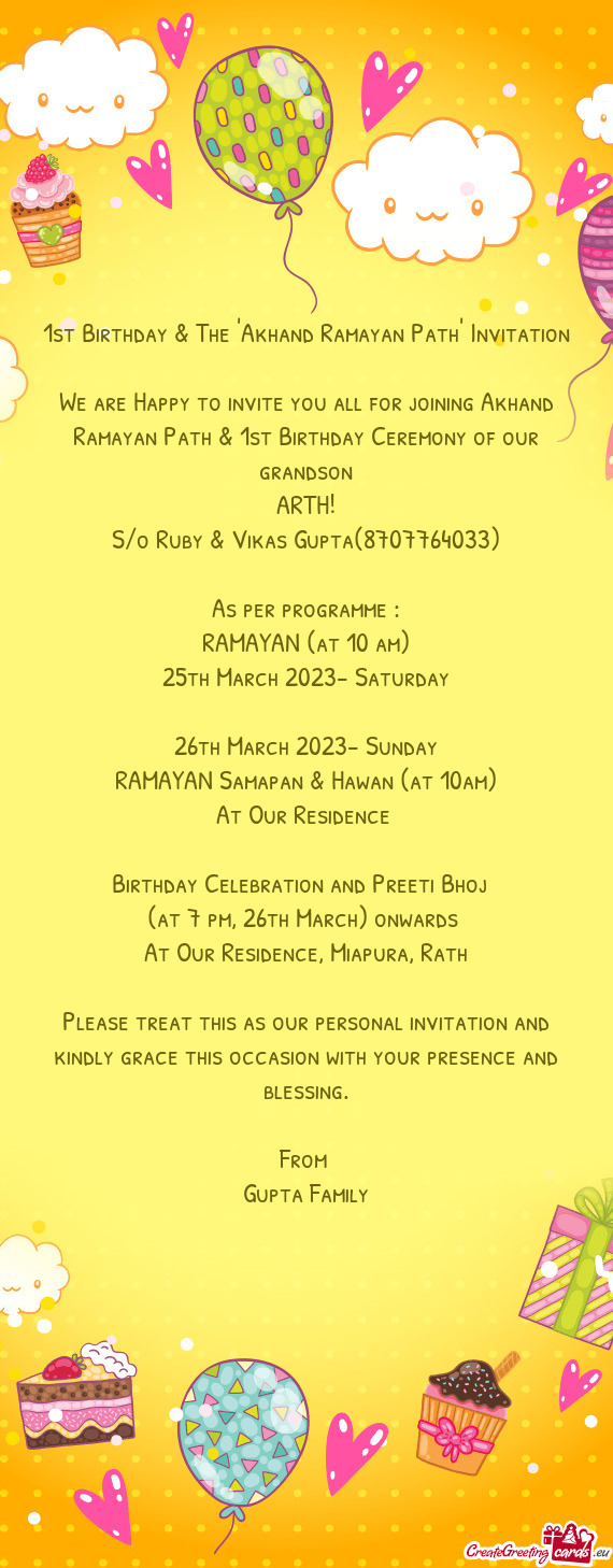 1st Birthday & The "Akhand Ramayan Path" Invitation