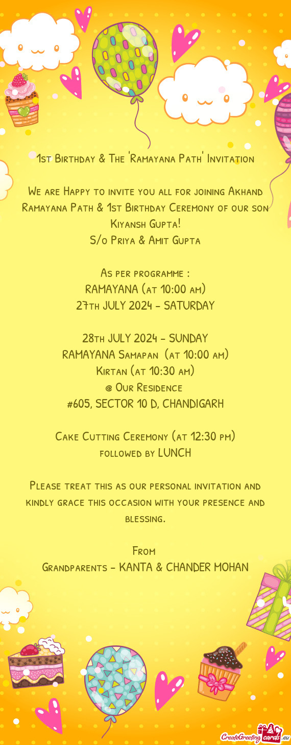 1st Birthday & The "Ramayana Path" Invitation