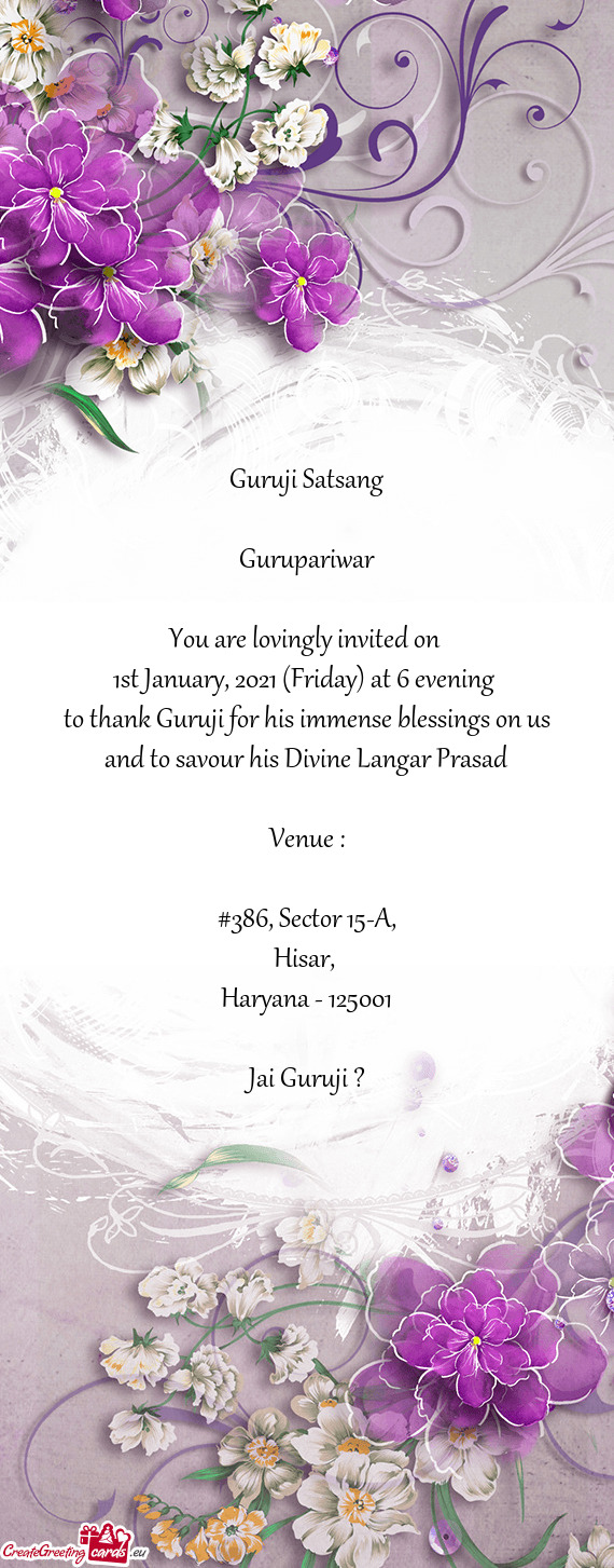 1st January, 2021 (Friday) at 6 evening