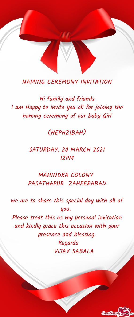 20 MARCH 2021
 12PM
 
 MAHINDRA COLONY 
 PASATHAPUR ZAHEERABAD
 
 we are to share this special day