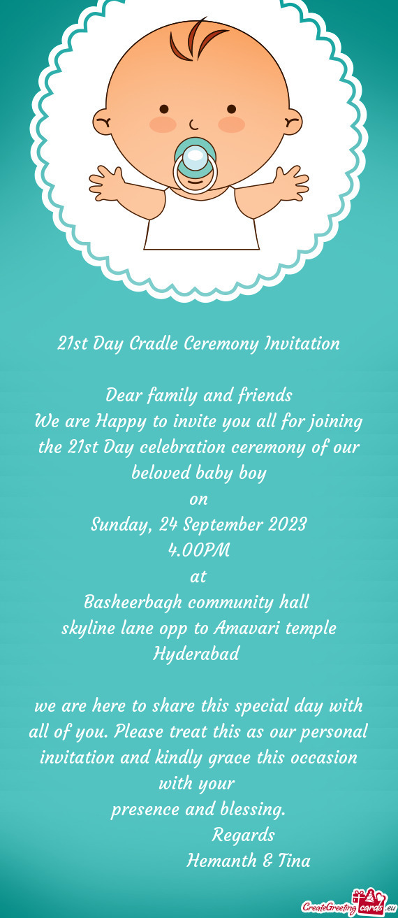 21st Day Cradle Ceremony Invitation