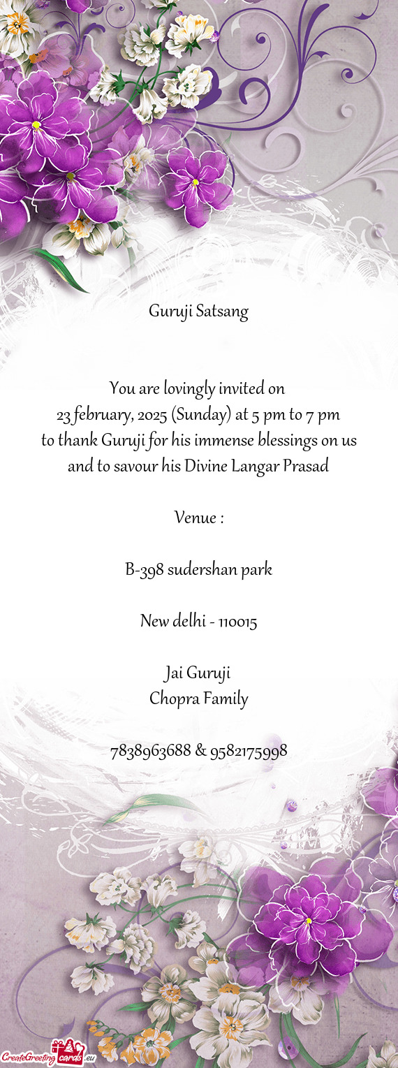 23 february, 2025 (Sunday) at 5 pm to 7 pm