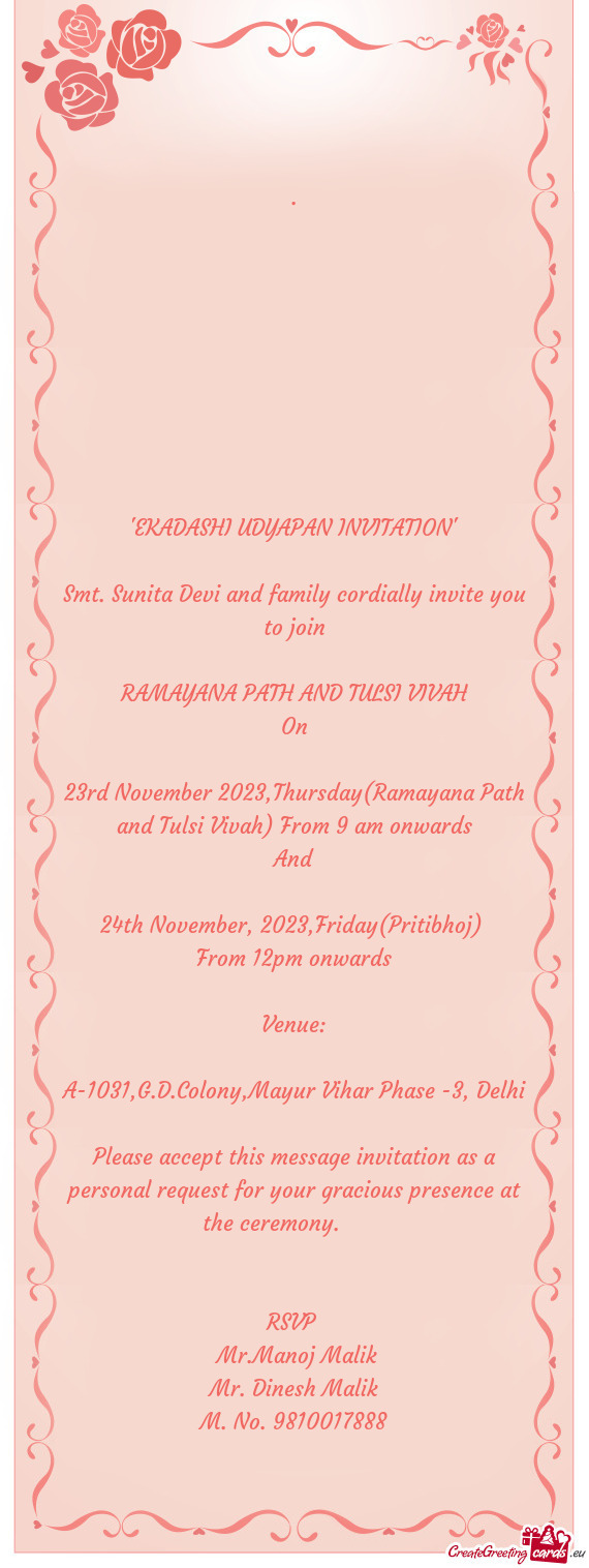 23rd November 2023,Thursday(Ramayana Path and Tulsi Vivah) From 9 am onwards