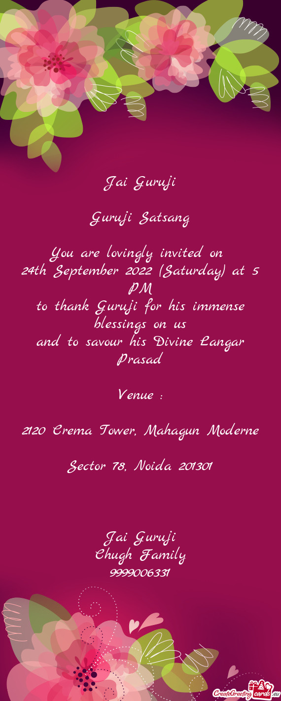 24th September 2022 (Saturday) at 5 PM