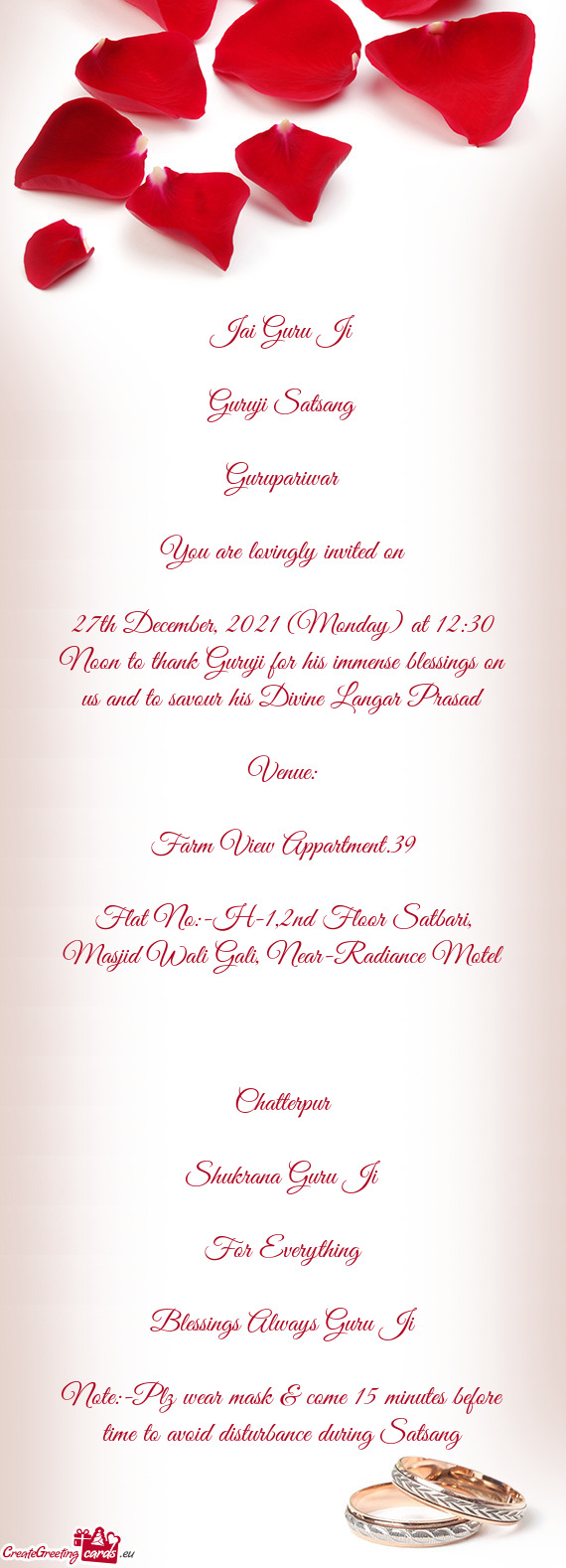 27th December, 2021 (Monday) at 12:30 Noon to thank Guruji for his immense blessings on us and to sa