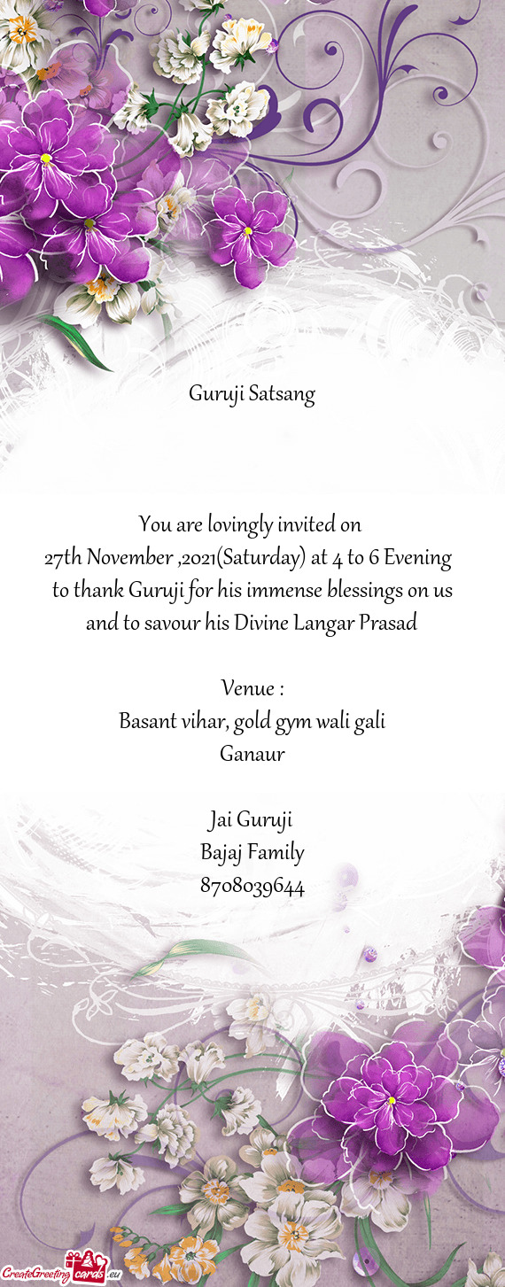 27th November ,2021(Saturday) at 4 to 6 Evening