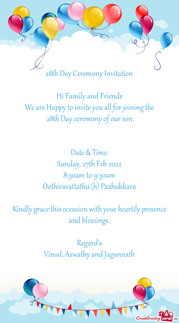 28th Day Ceremony Invitation