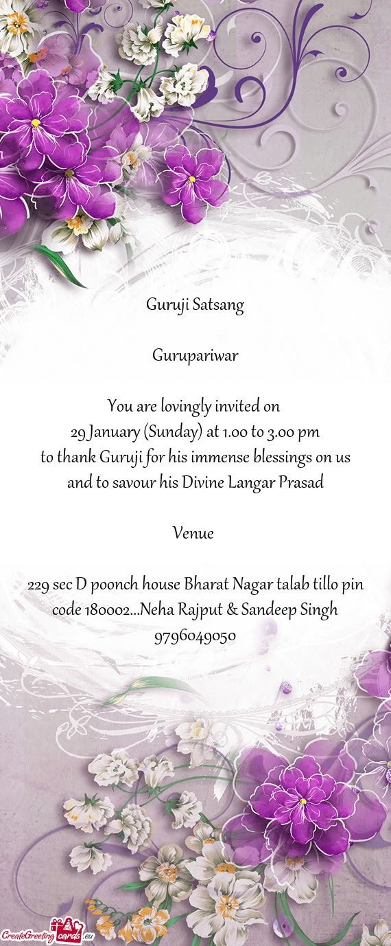 29 January (Sunday) at 1.00 to 3.00 pm