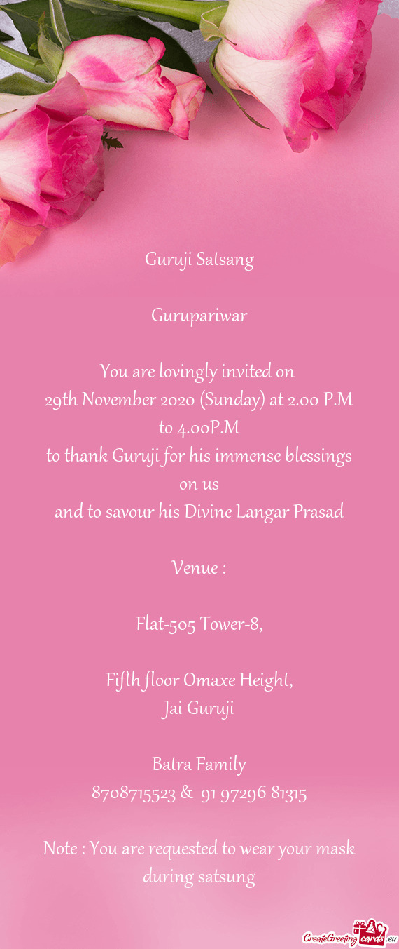 29th November 2020 (Sunday) at 2.00 P.M to 4.00P.M