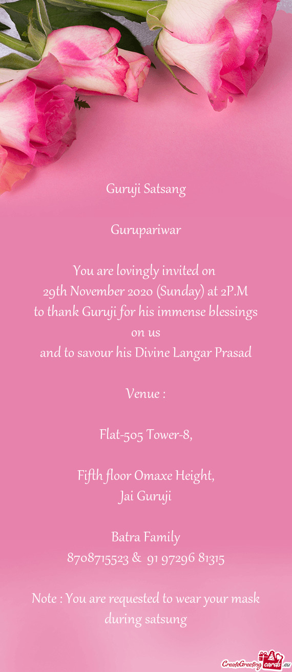 29th November 2020 (Sunday) at 2P.M