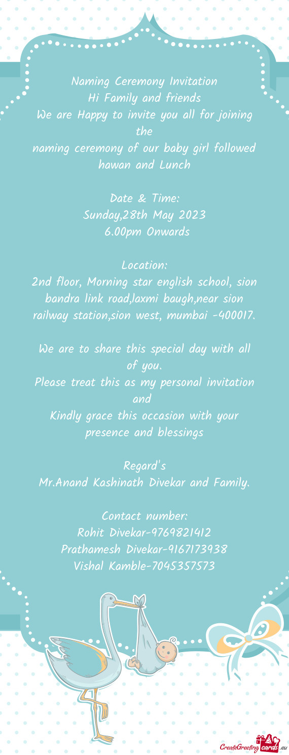 2nd floor, Morning star english school, sion bandra link road,laxmi baugh,near sion railway station