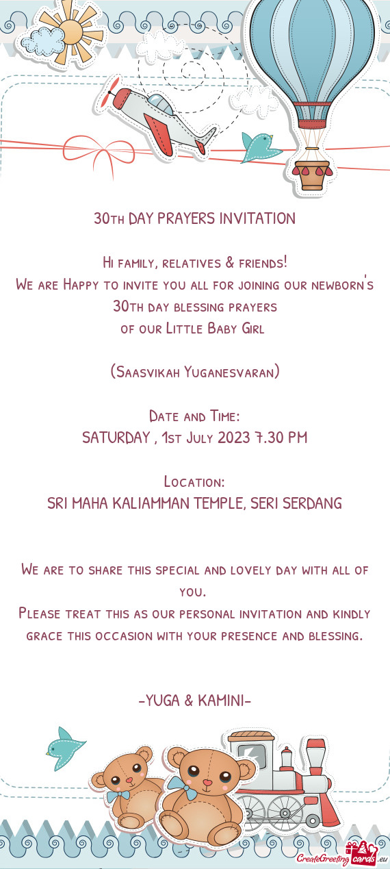 30th DAY PRAYERS INVITATION