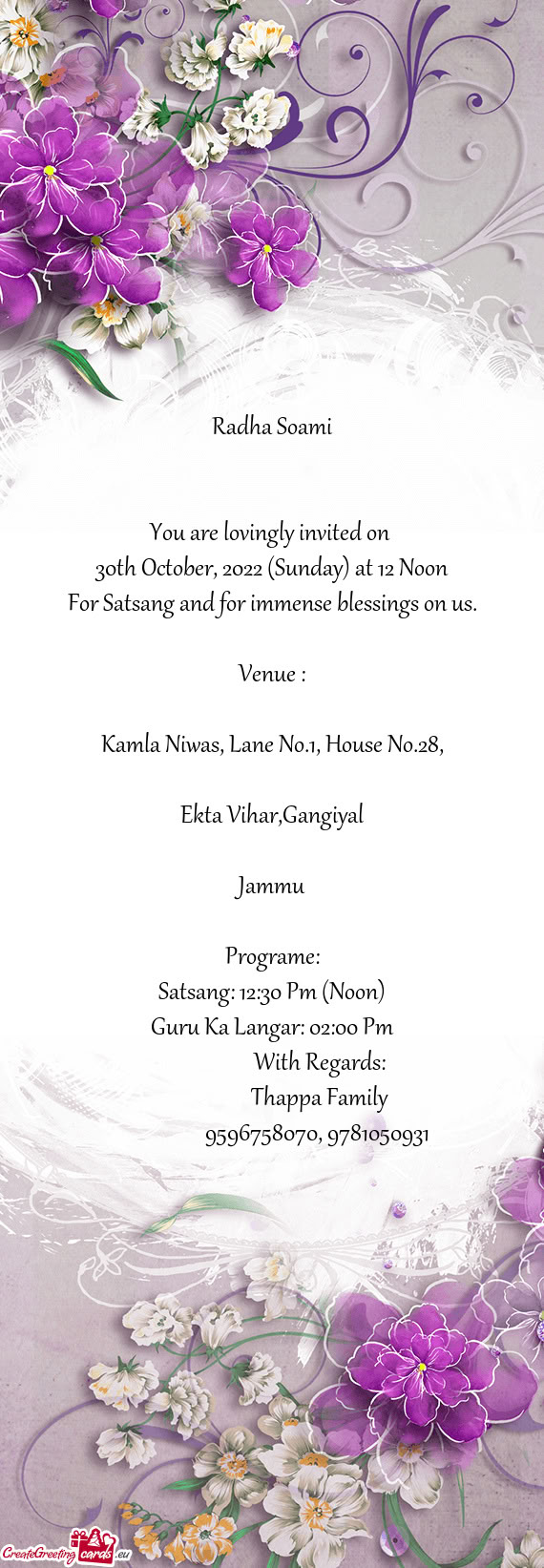 30th October, 2022 (Sunday) at 12 Noon