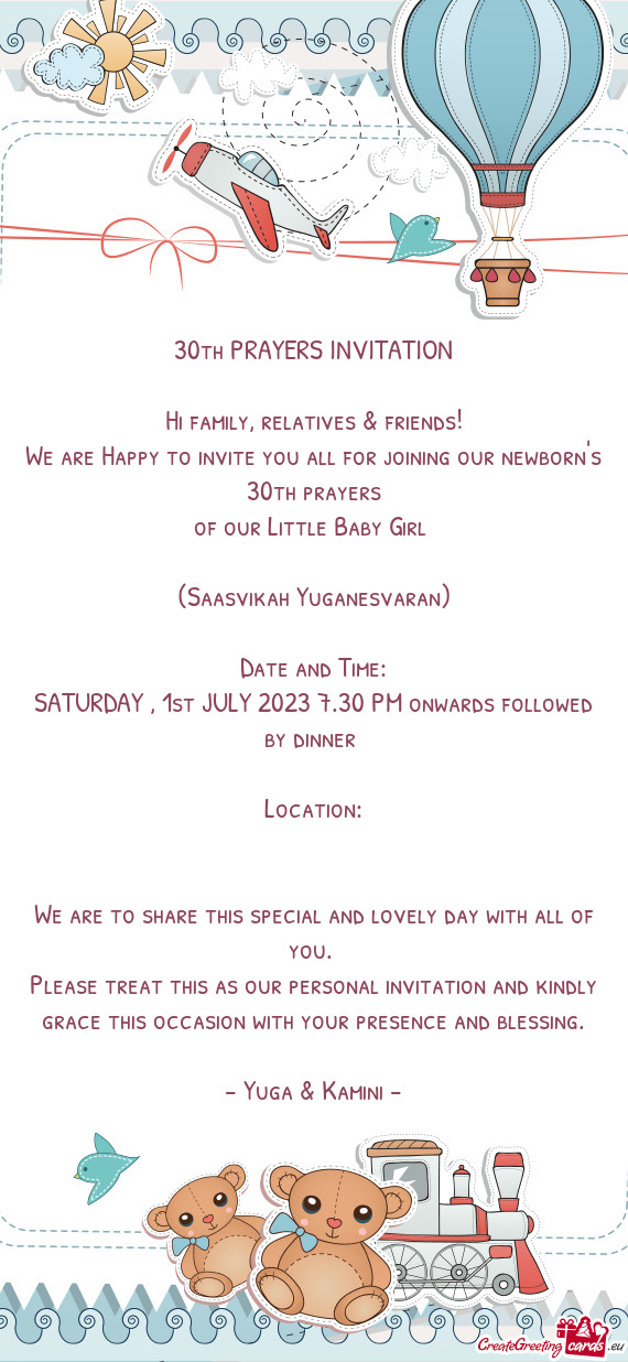 30th PRAYERS INVITATION