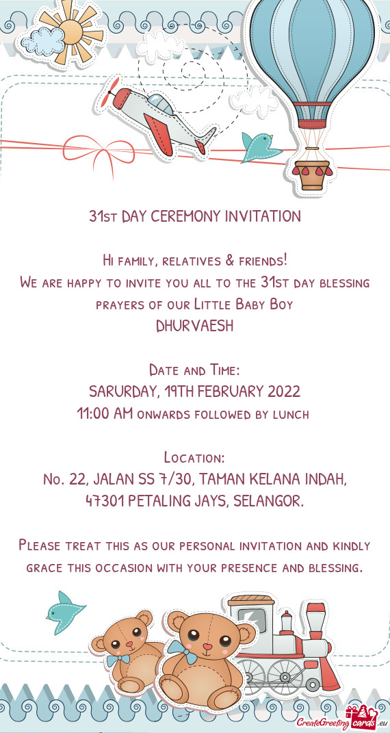 31st DAY CEREMONY INVITATION