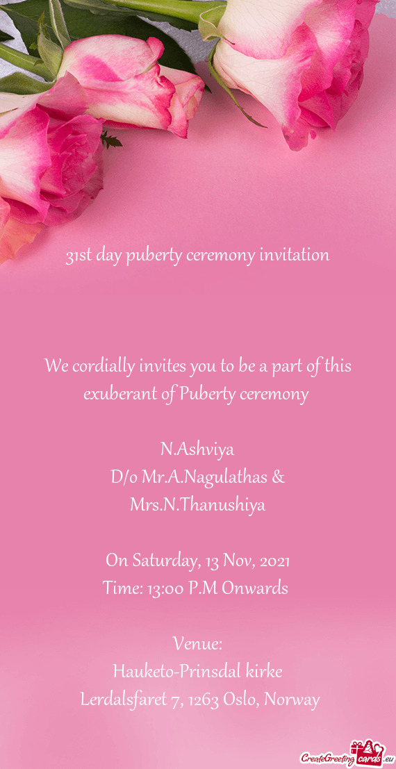 31st day puberty ceremony invitation