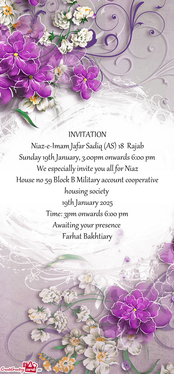 Sunday 19th January, 3.00pm onwards 6:00 pm