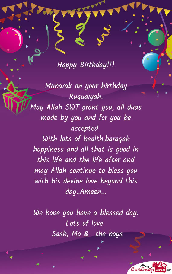 Mubarak on your birthday Ruquaiyah