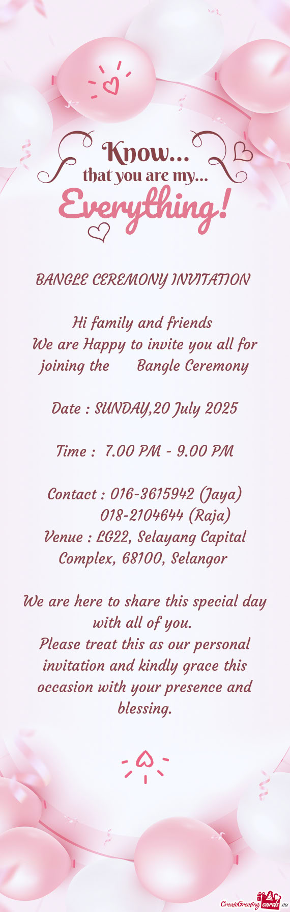 Contact : 016-3615942 (Jaya)