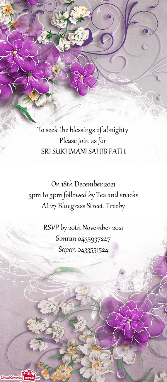 3pm to 5pm followed by Tea and snacks