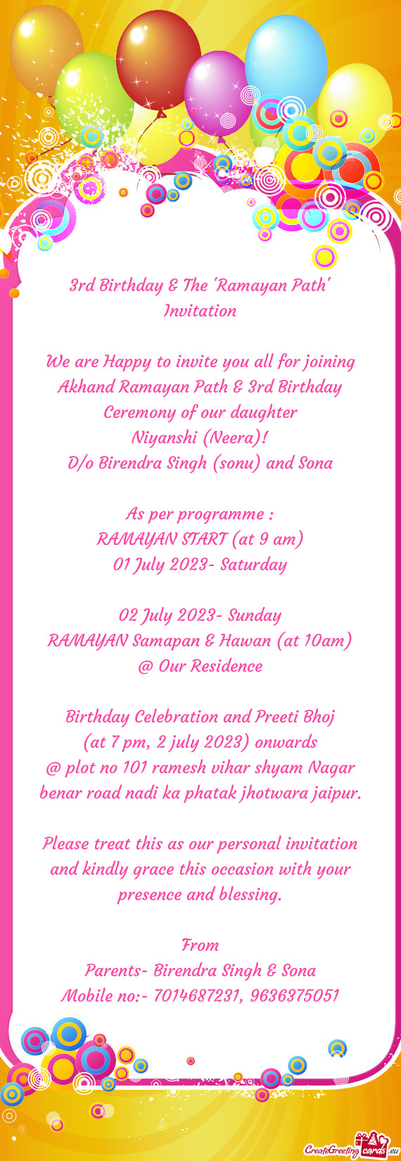 3rd Birthday & The "Ramayan Path" Invitation