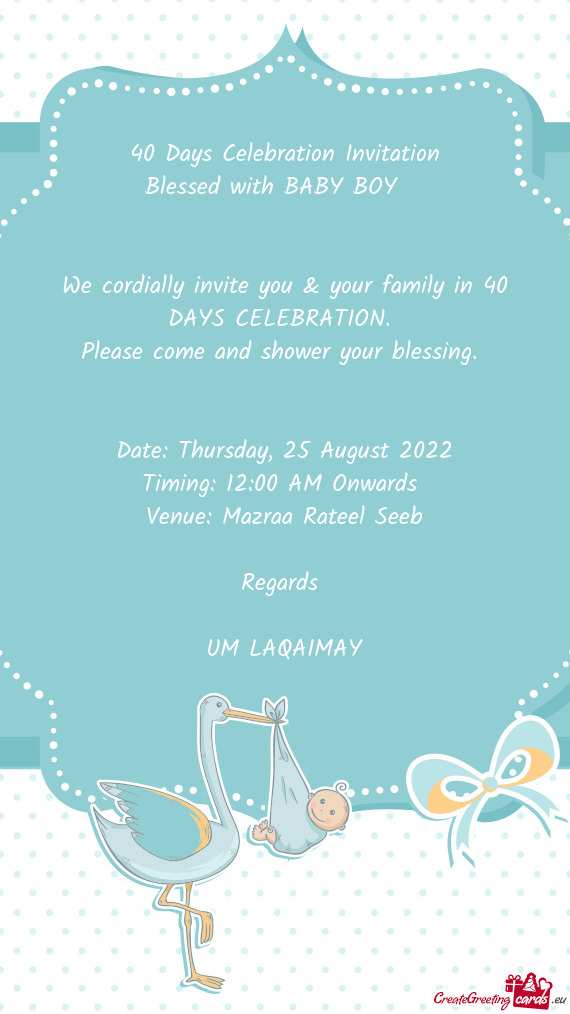 40 Days Celebration Invitation