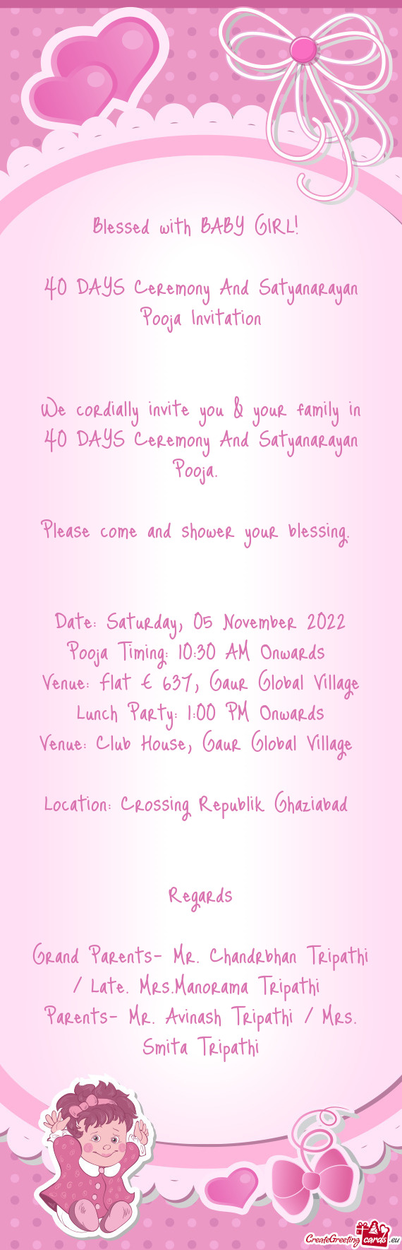 40 DAYS Ceremony And Satyanarayan Pooja Invitation